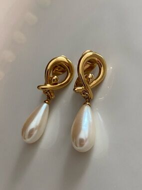 Monet Gold-Tone Earrings with White Teardrop Pearls